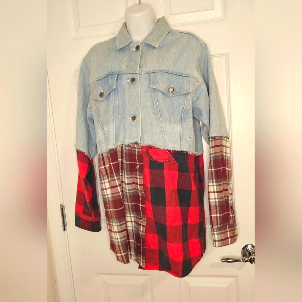 Urban Renewal Remade Spliced Heavy Flannel Denim Jacket
